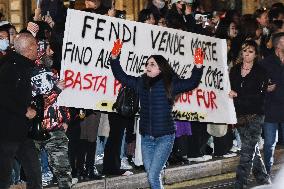 Fronte Animalista Protests Fendi at Milan Fashion Week