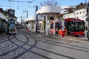 Tram And Bus Station Europaplatz In Freiburg