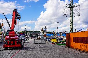 The Rides And Fairground Businesses For The Oktoberfest In Munich Will Be Set Up