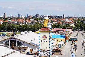 Setting Up The Beer Tents For The Oktoberfest In Munich