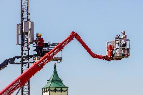 Setting Up The Beer Tents For The Oktoberfest In Munich