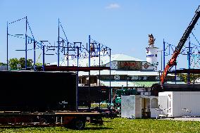 Setting Up The Beer Tents For The Oktoberfest In Munich