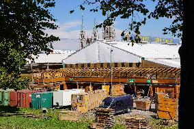 Setting Up The Beer Tents For The Oktoberfest In Munich