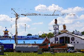 Setting Up The Beer Tents For The Oktoberfest In Munich