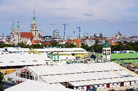 Setting Up The Beer Tents For The Oktoberfest In Munich