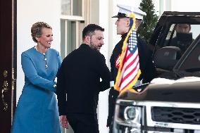 Ukrainian President Volodymyr Zelensky departs the White House after Oval Office meeting with US President Donald Trump