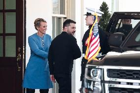 Ukrainian President Volodymyr Zelensky departs the White House after Oval Office meeting with US President Donald Trump