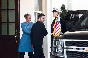 Ukrainian President Volodymyr Zelensky departs the White House after Oval Office meeting with US President Donald Trump