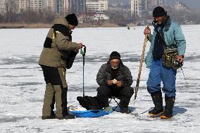 Ice fishing in Dnipro
