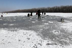 Ice fishing in Dnipro