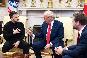Volodymyr Zelensky Talks With Donald Trump In Oval Office - Washington
