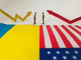 Illustration  United States and Ukraine Flag