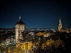 Evening In Freiburg, City At The Southwestern Foothills Of The Black Forest