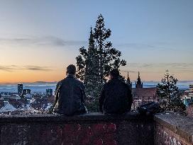 Evening In Freiburg, City At The Southwestern Foothills Of The Black Forest