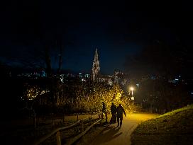 Evening In Freiburg, City At The Southwestern Foothills Of The Black Forest