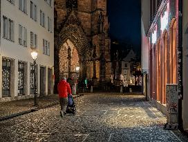 Evening In Freiburg, City At The Southwestern Foothills Of The Black Forest