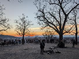 Evening In Freiburg, City At The Southwestern Foothills Of The Black Forest