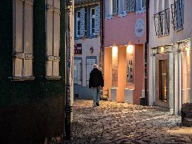 Evening In Freiburg, City At The Southwestern Foothills Of The Black Forest