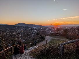 Evening In Freiburg, City At The Southwestern Foothills Of The Black Forest