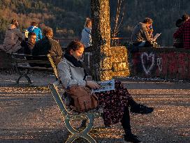 Evening In Freiburg, City At The Southwestern Foothills Of The Black Forest