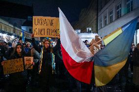 Demonstration In Solidarity With Ukraine In Krakow, Poland