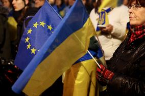 Demonstration In Solidarity With Ukraine In Krakow, Poland