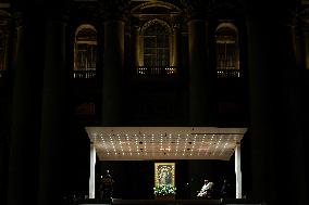 Religion: Cardinal Robert Prevost leads the recitation of the Holy Rosary for Pope Francis on March 03, 2025