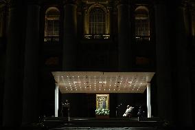 Religion: Cardinal Robert Prevost leads the recitation of the Holy Rosary for Pope Francis on March 03, 2025