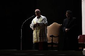 Religion: Cardinal Robert Prevost leads the recitation of the Holy Rosary for Pope Francis on March 03, 2025