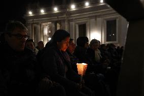 Religion: Cardinal Robert Prevost leads the recitation of the Holy Rosary for Pope Francis on March 03, 2025