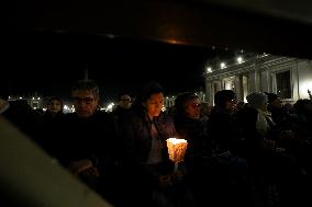 Religion: Cardinal Robert Prevost leads the recitation of the Holy Rosary for Pope Francis on March 03, 2025