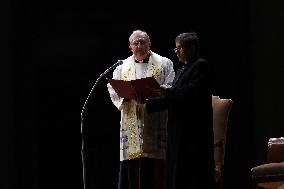 Religion: Cardinal Arthur Roche leads the recitation of the Holy Rosary for Pope Francis on March 04, 2025