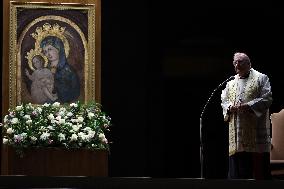 Religion: Cardinal Arthur Roche leads the recitation of the Holy Rosary for Pope Francis on March 04, 2025