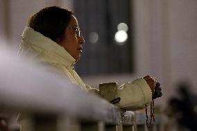 Religion: Cardinal Arthur Roche leads the recitation of the Holy Rosary for Pope Francis on March 04, 2025