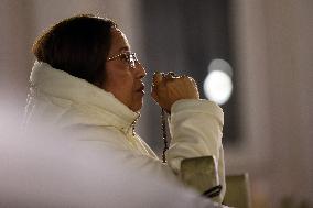 Religion: Cardinal Arthur Roche leads the recitation of the Holy Rosary for Pope Francis on March 04, 2025