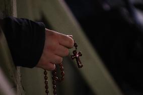 Religion: Cardinal Arthur Roche leads the recitation of the Holy Rosary for Pope Francis on March 04, 2025