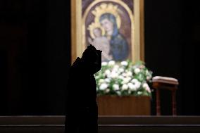 Religion: Cardinal Arthur Roche leads the recitation of the Holy Rosary for Pope Francis on March 04, 2025