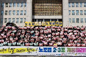 Protest Calling For Amendment Of Labor Union Act Articles 2 And 3 In Seoul