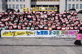 Protest Calling For Amendment Of Labor Union Act Articles 2 And 3 In Seoul