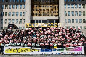 Protest Calling For Amendment Of Labor Union Act Articles 2 And 3 In Seoul