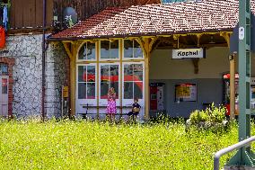 Bavarian Train Station Kochel With Bus Connection To Lake Walchensee