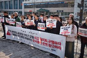 Press Conference Condemning The Accidental Bomb Drop In Pocheon