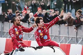 Leclerc and Hamilton at Scuderia Ferrari HP Drivers Presentation in Milan