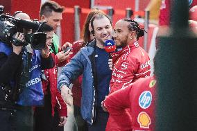 Leclerc and Hamilton at Scuderia Ferrari HP Drivers Presentation in Milan