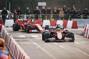 Leclerc and Hamilton at Scuderia Ferrari HP Drivers Presentation in Milan