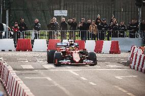 Leclerc and Hamilton at Scuderia Ferrari HP Drivers Presentation in Milan