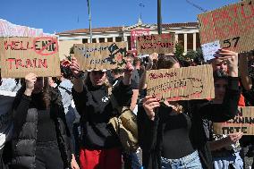 Students Rally In Central Athens Demanding Justice For The Victims Of The Tempi Train Collision