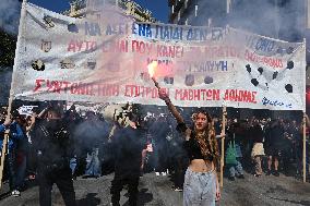 Students Rally In Central Athens Demanding Justice For The Victims Of The Tempi Train Collision