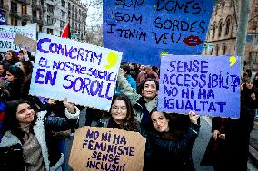 Thousands March In Barcelona For Women's Rights On March 8