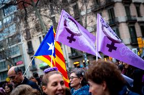 Thousands March In Barcelona For Women's Rights On March 8